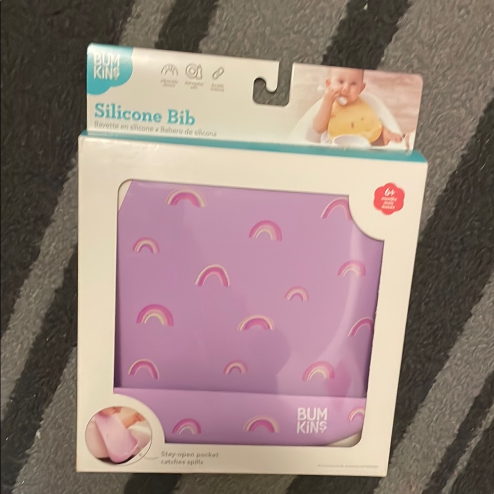 Bumkins Silicone Bib purple Rainbow print